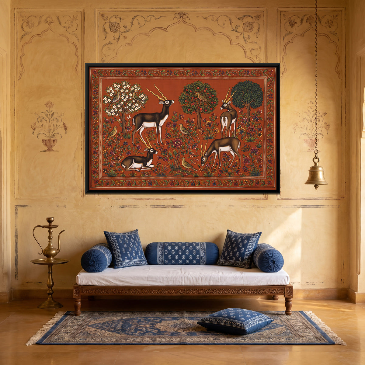 Blackbuck in a Flowering Grove - canvas art shown in a styled room