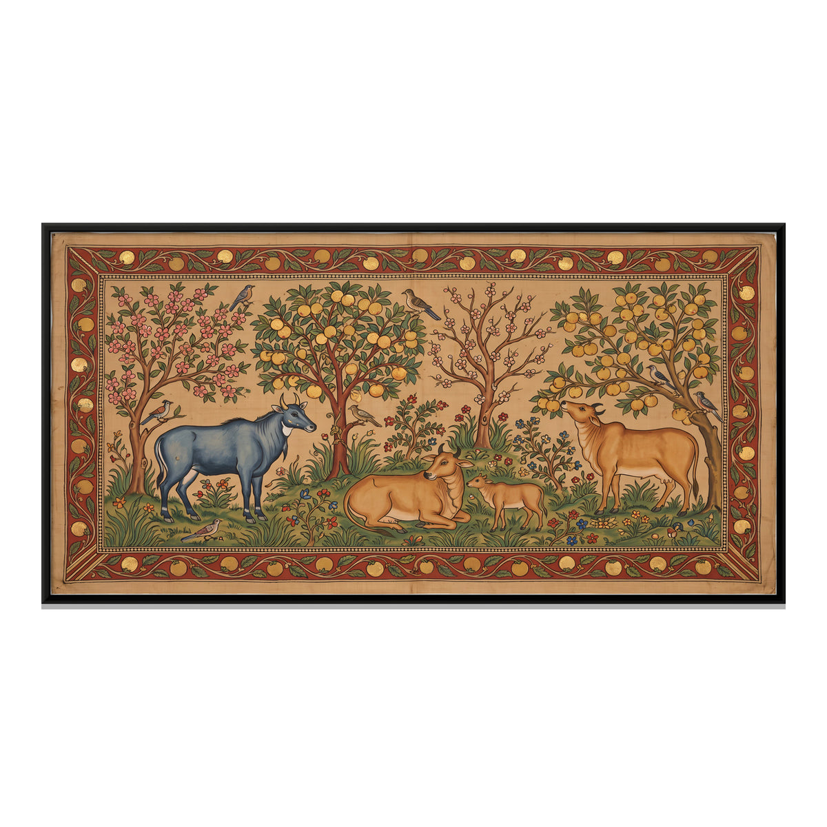 Nilgai Beneath Fruiting Trees - framed canvas print, front view