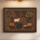Cows and a Calf in a Dark Flowering Grove