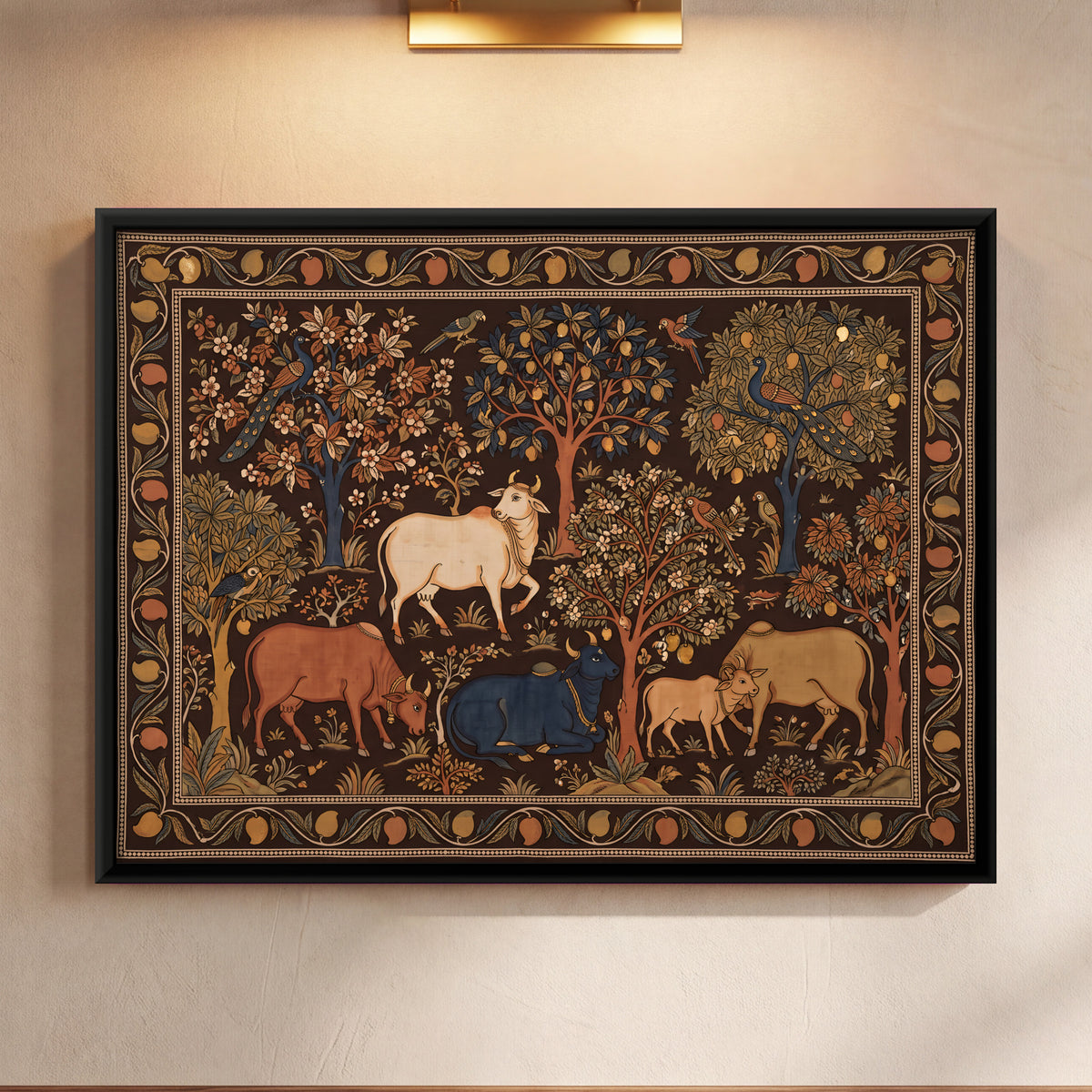 Cows in a Flowering Grove - framed canvas art hung on a wall
