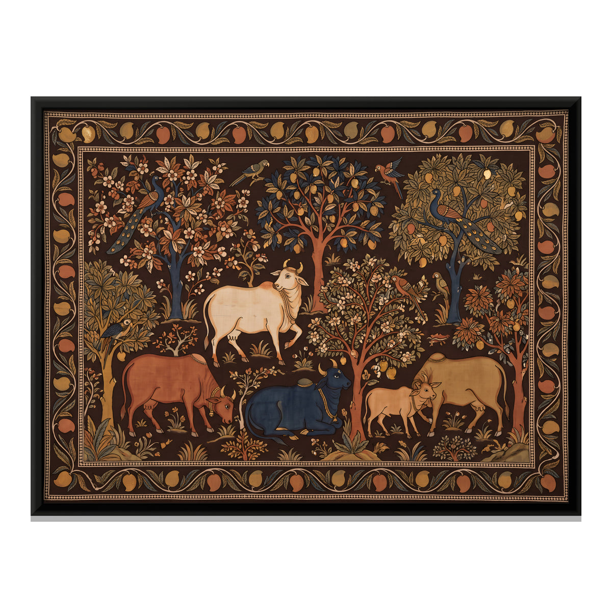 Cows in a Flowering Grove - framed canvas print, front view
