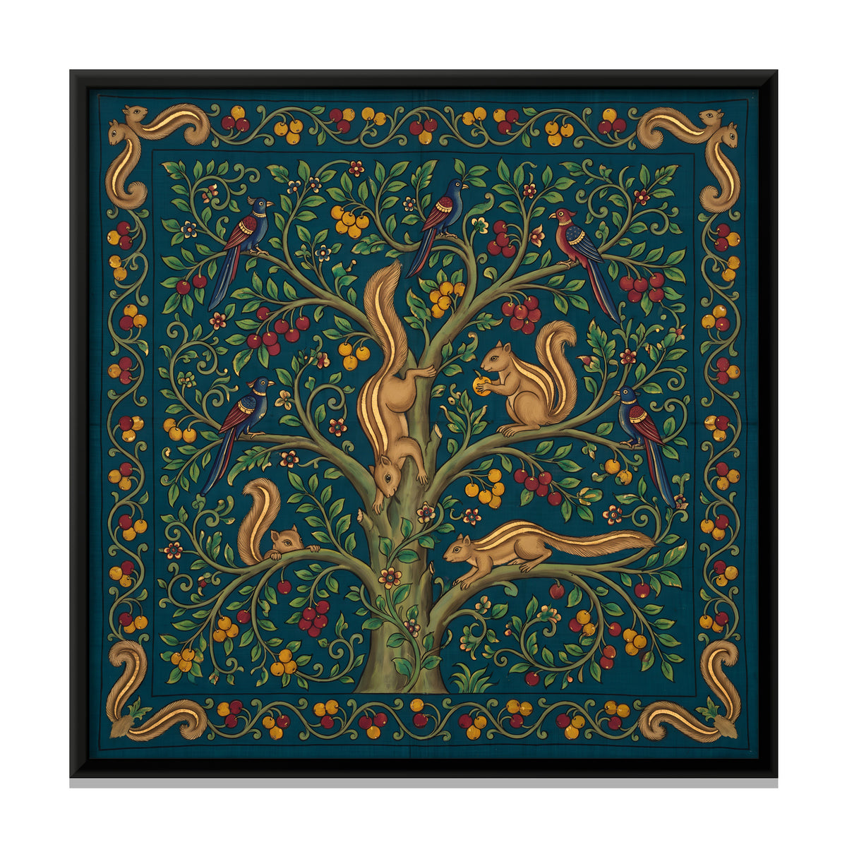 Squirrels in a Fruit Tree - framed canvas print, front view