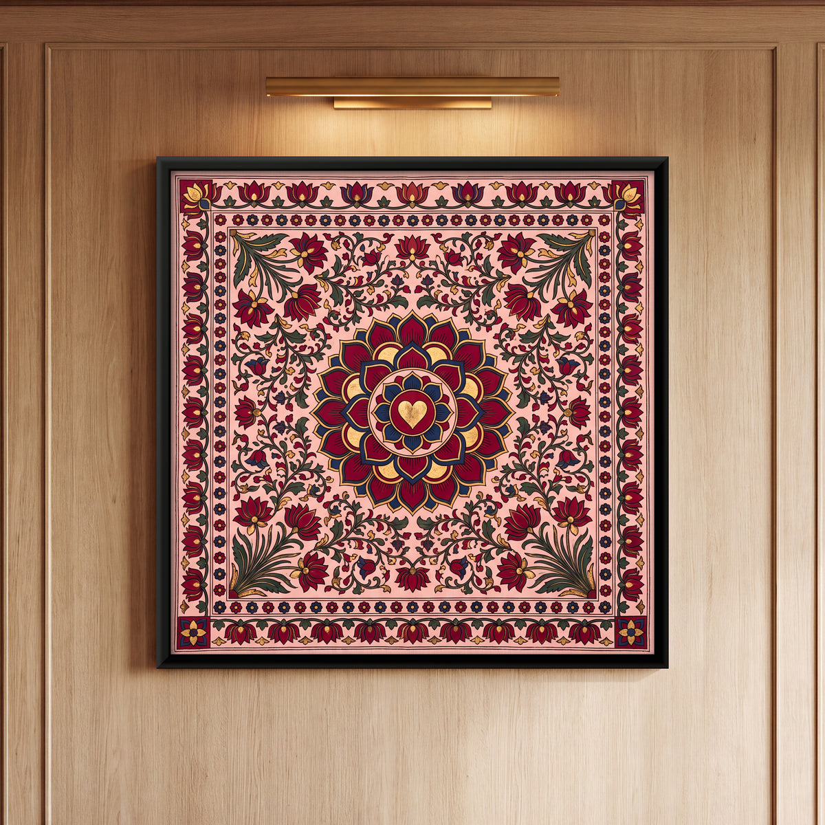 Lotus Medallion - framed canvas art hung on a wall