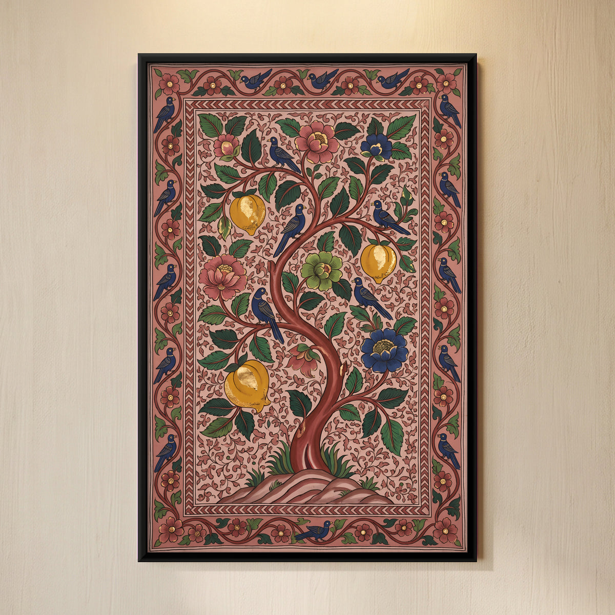 Tree of Life with Birds - framed canvas art hung on a wall