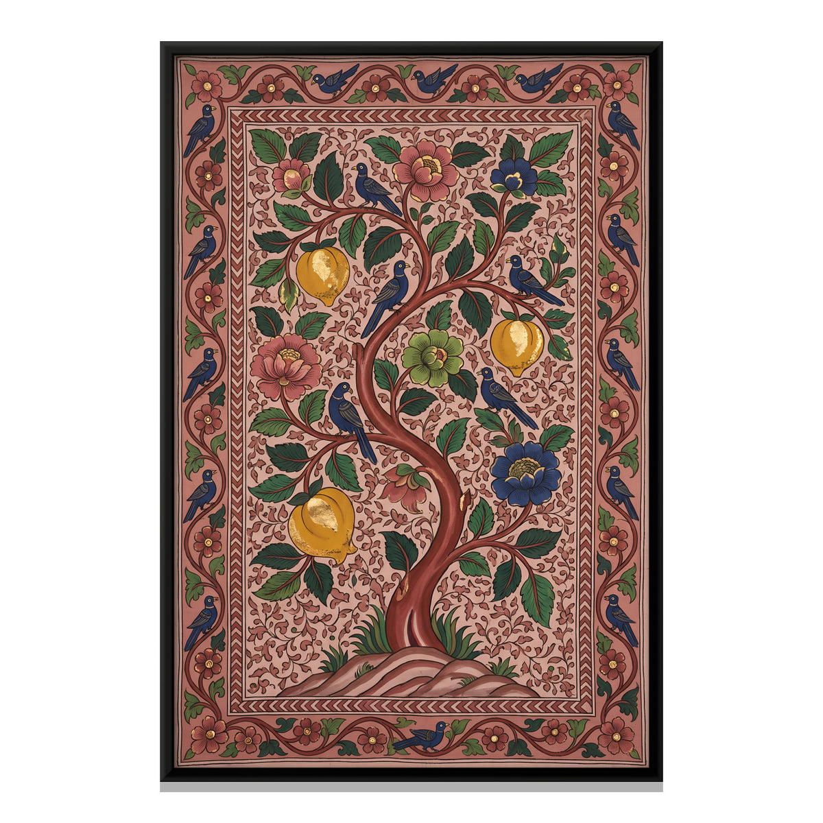 Tree of Life with Birds - framed canvas print, front view