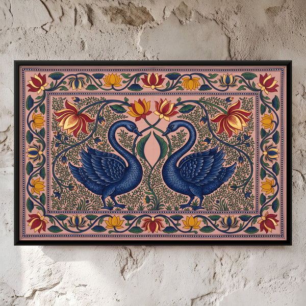 Pair of Swans with Lotus Flowers