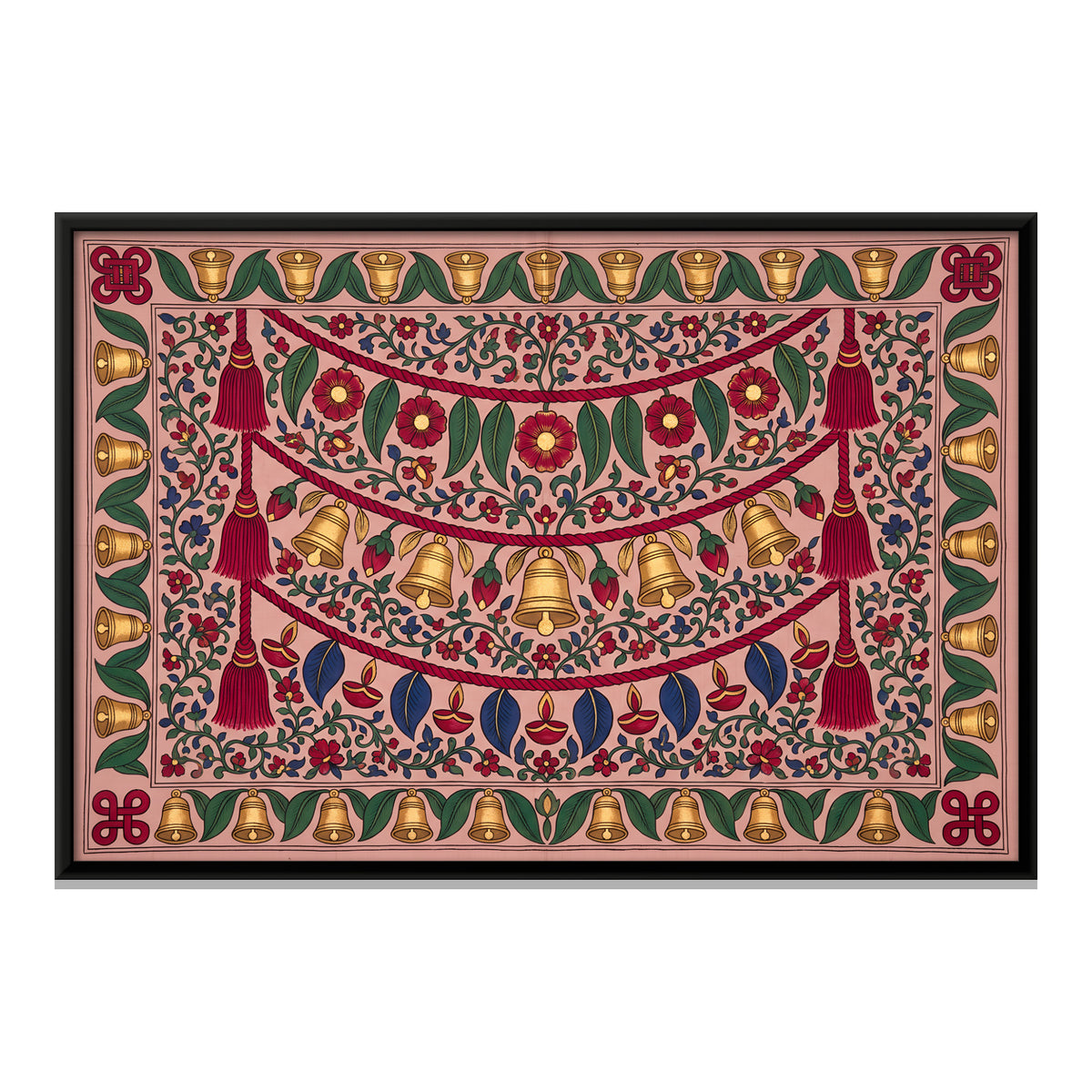 Toran with Temple Bells - framed canvas print, front view