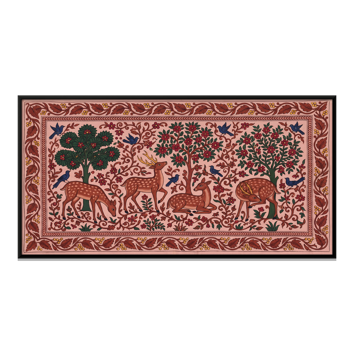 Deer in a Flowering Grove - framed canvas print, front view