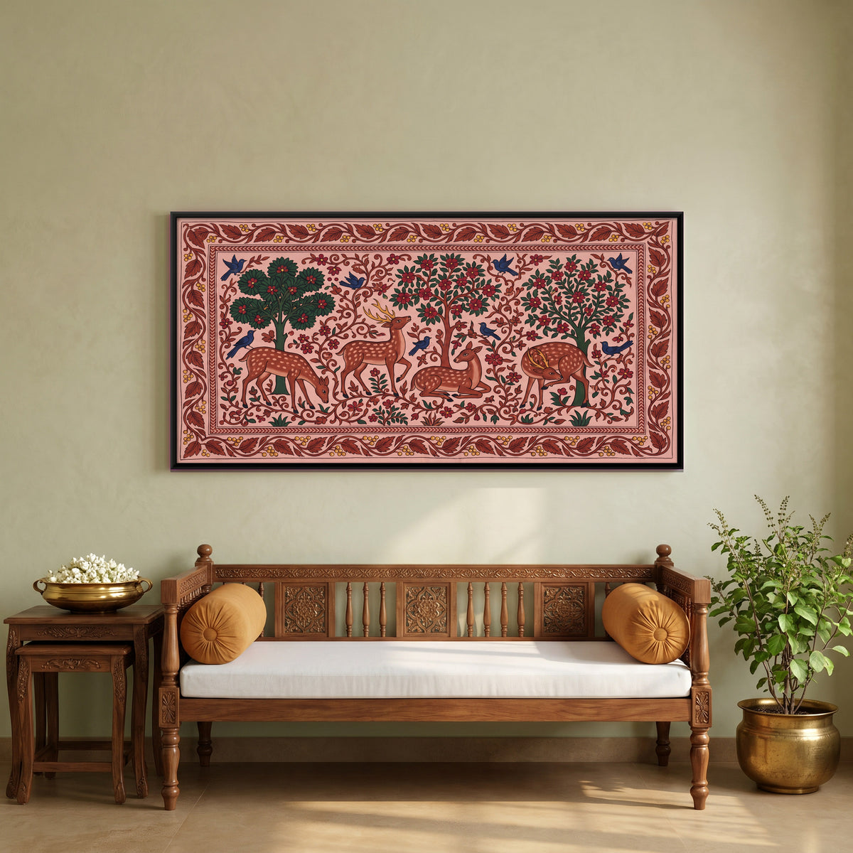 Deer in a Flowering Grove - canvas art shown in a second room setting