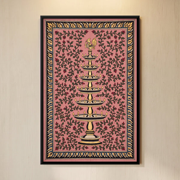 Tiered Temple Lamp Against Floral Background