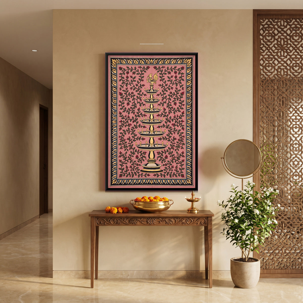 Tiered Temple Lamp - canvas art shown in a second room setting
