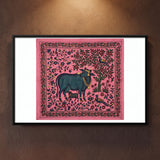 Dark Cow with Calf Under a Flowering Tree