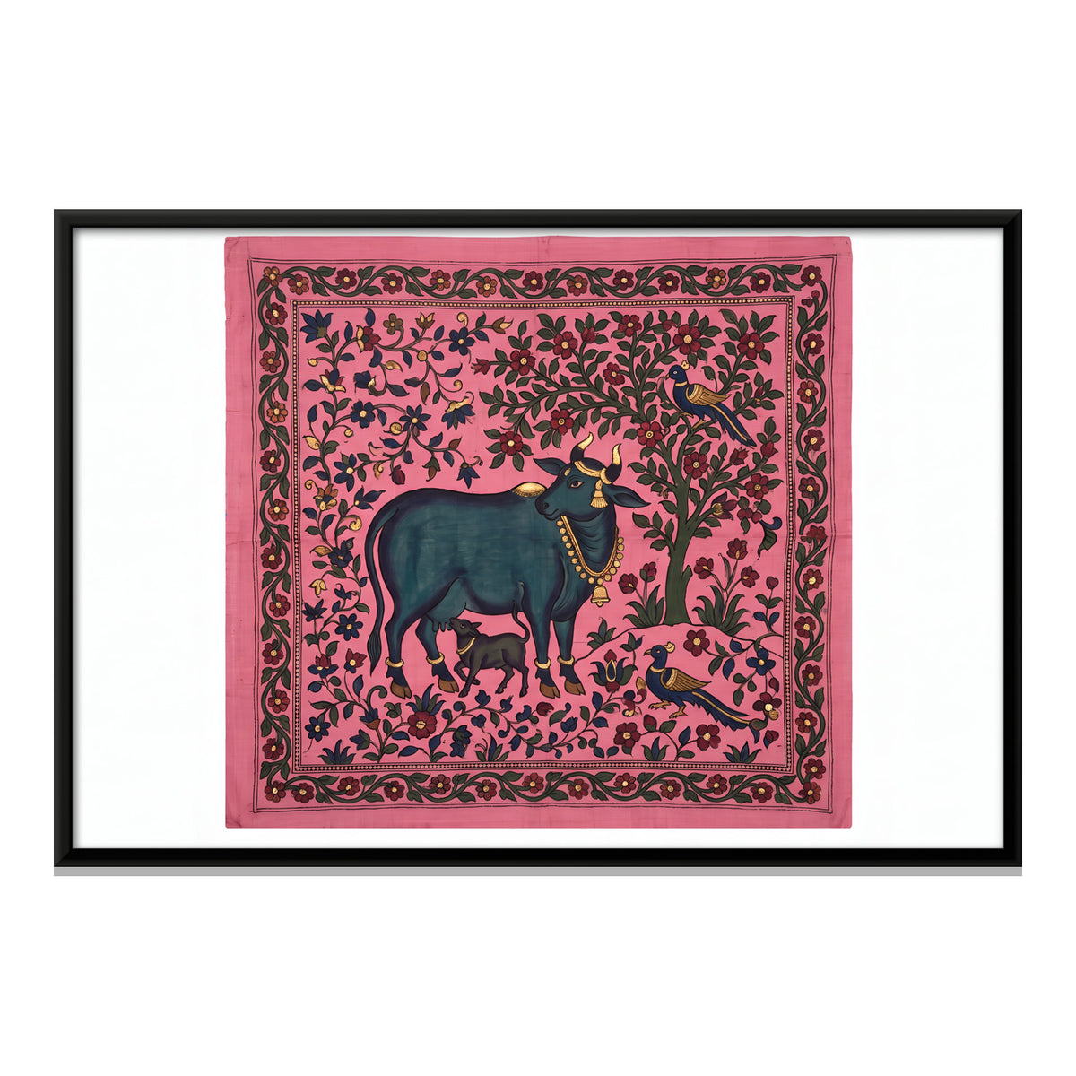Gau Mata with Her Calf - framed canvas print, front view