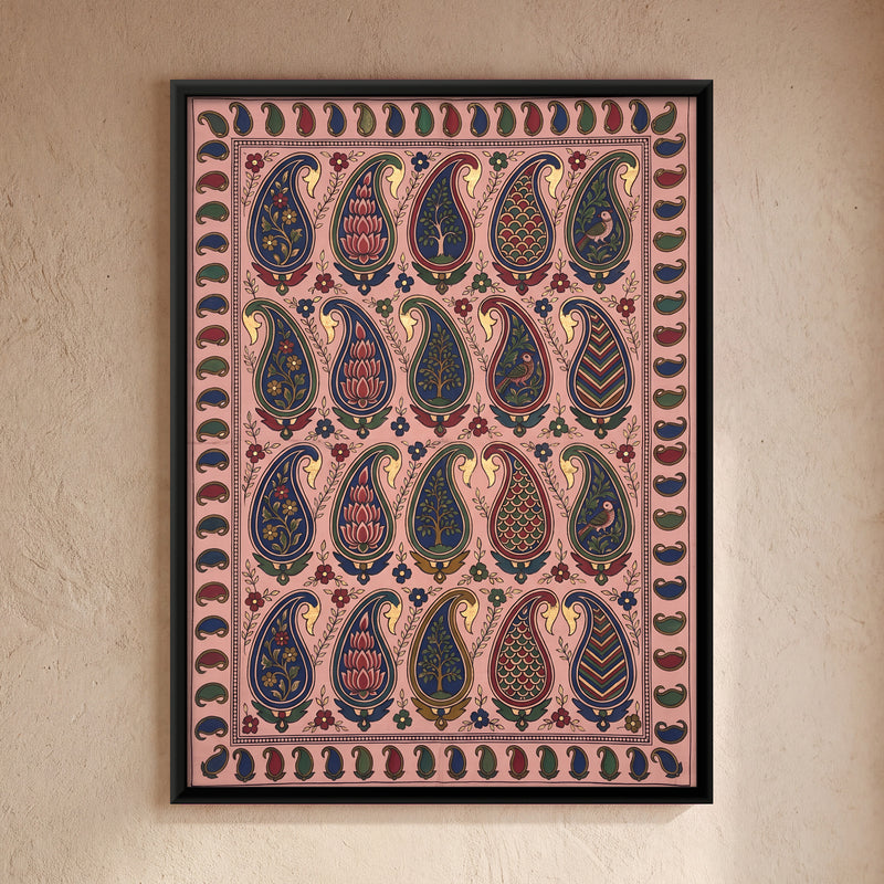Rows of Paisley Motifs - framed canvas art hung on a wall
