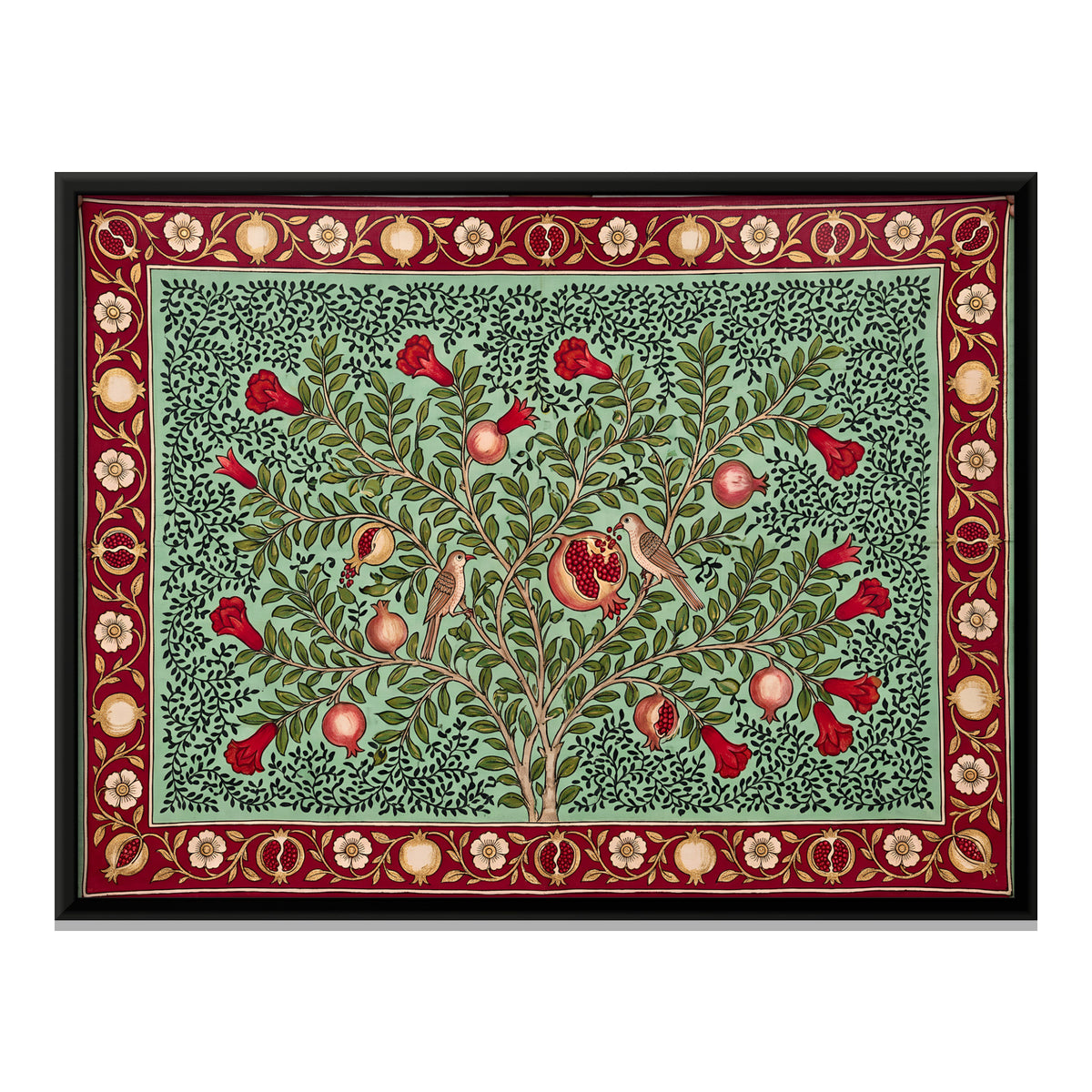 Pomegranate Tree with Birds - framed canvas print, front view