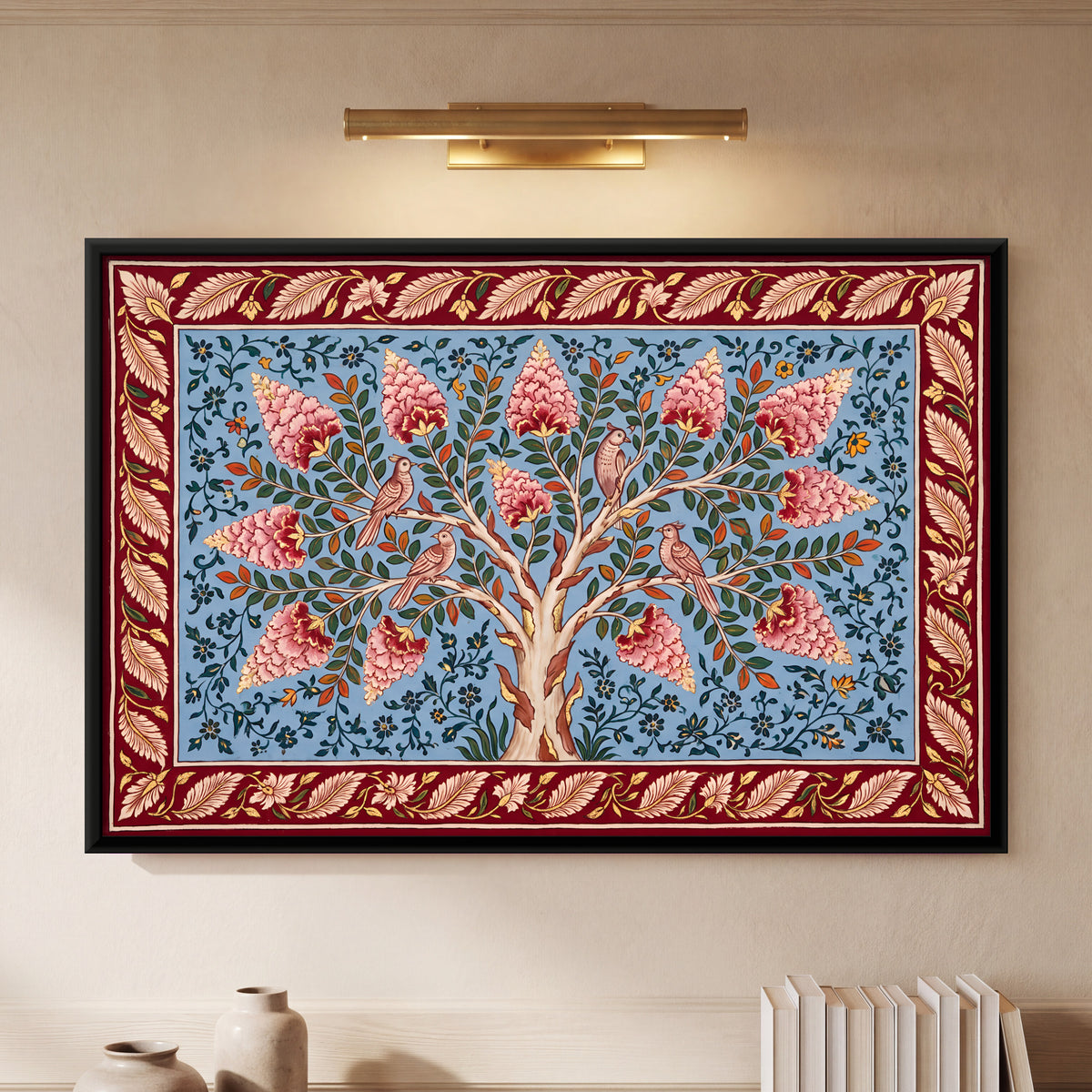 Tree of Life with Birds - framed canvas art hung on a wall