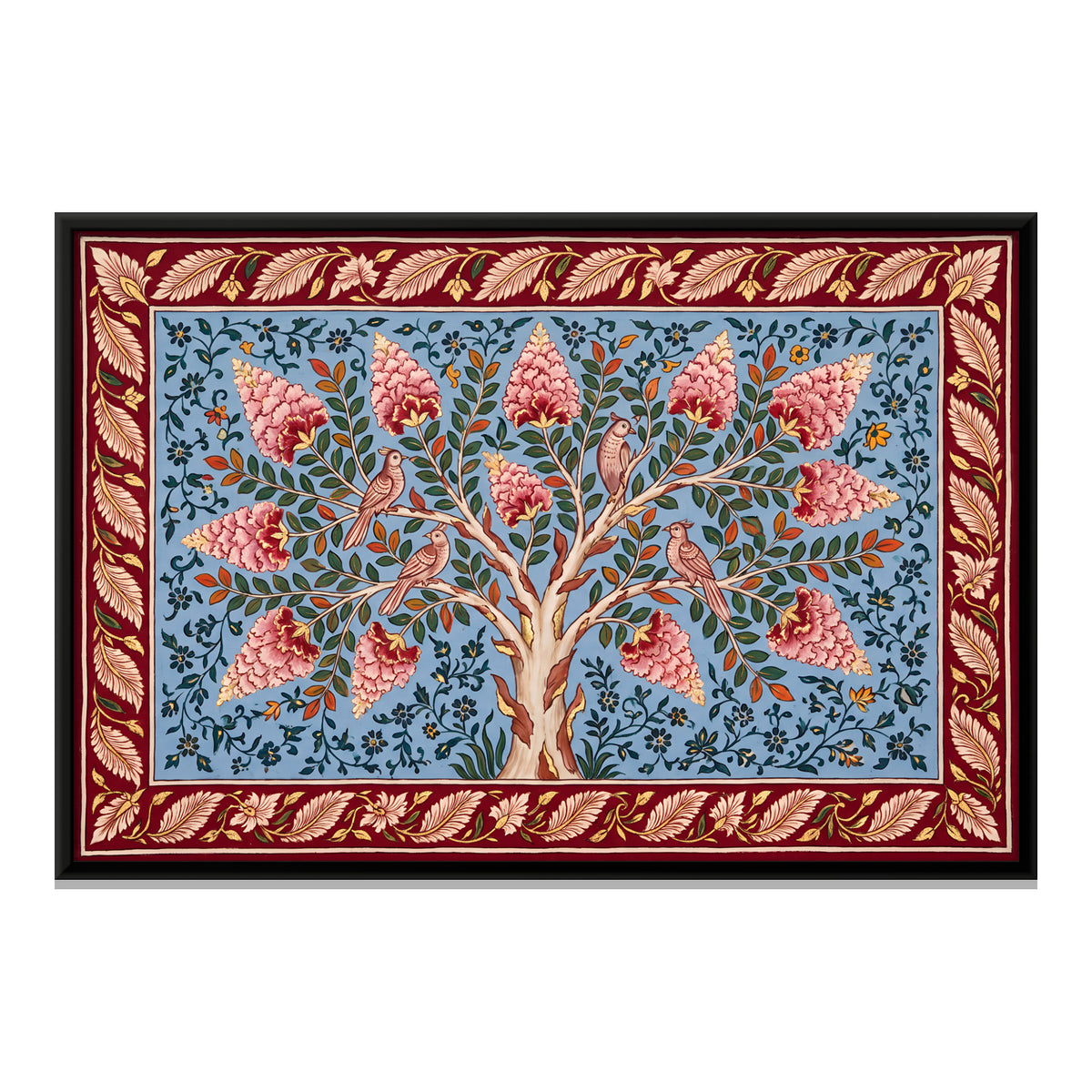 Tree of Life with Birds - framed canvas print, front view