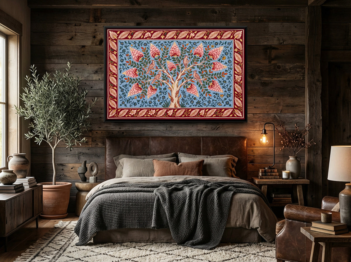 Tree of Life with Birds - canvas art shown in a second room setting