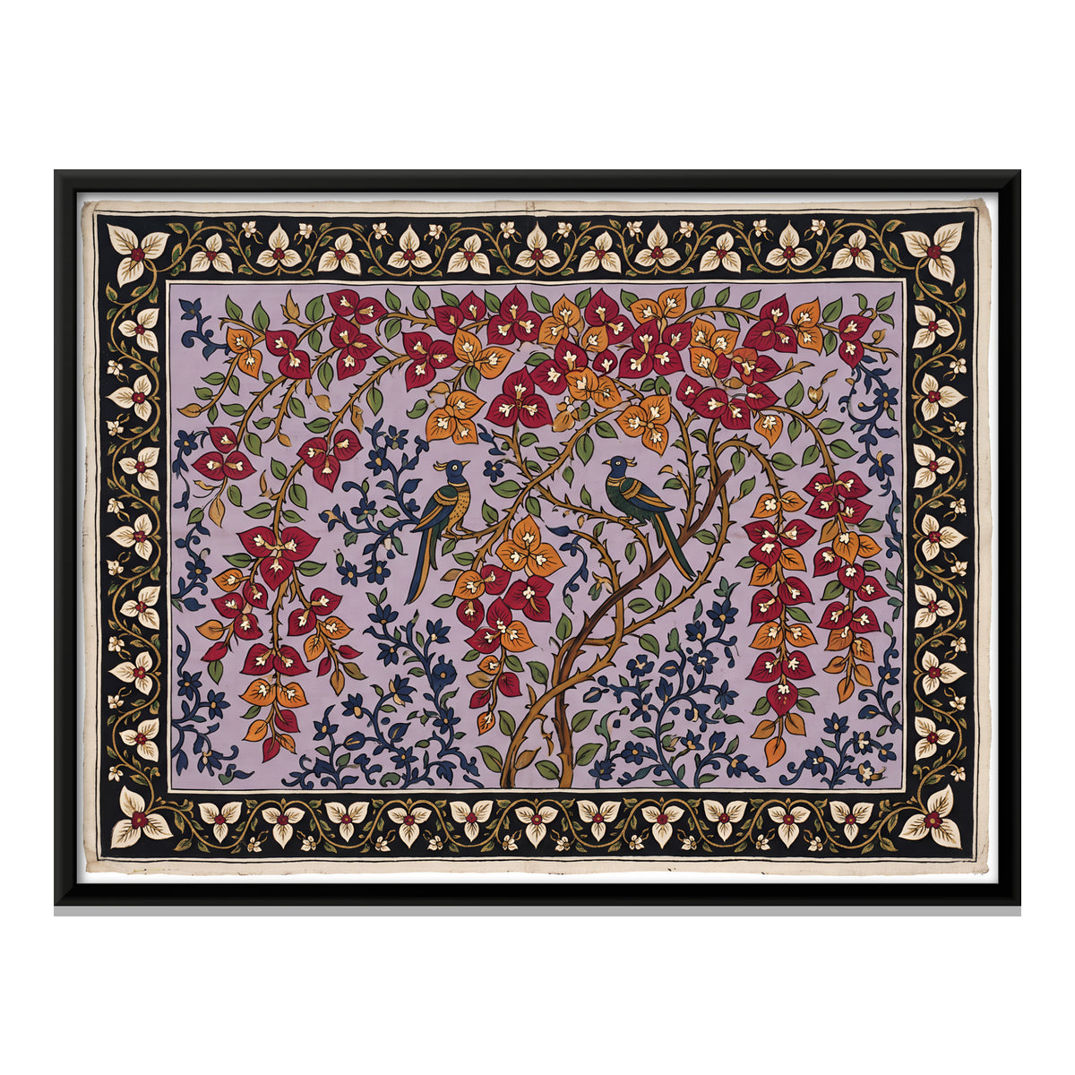 Birds in Bougainvillea - framed canvas print, front view