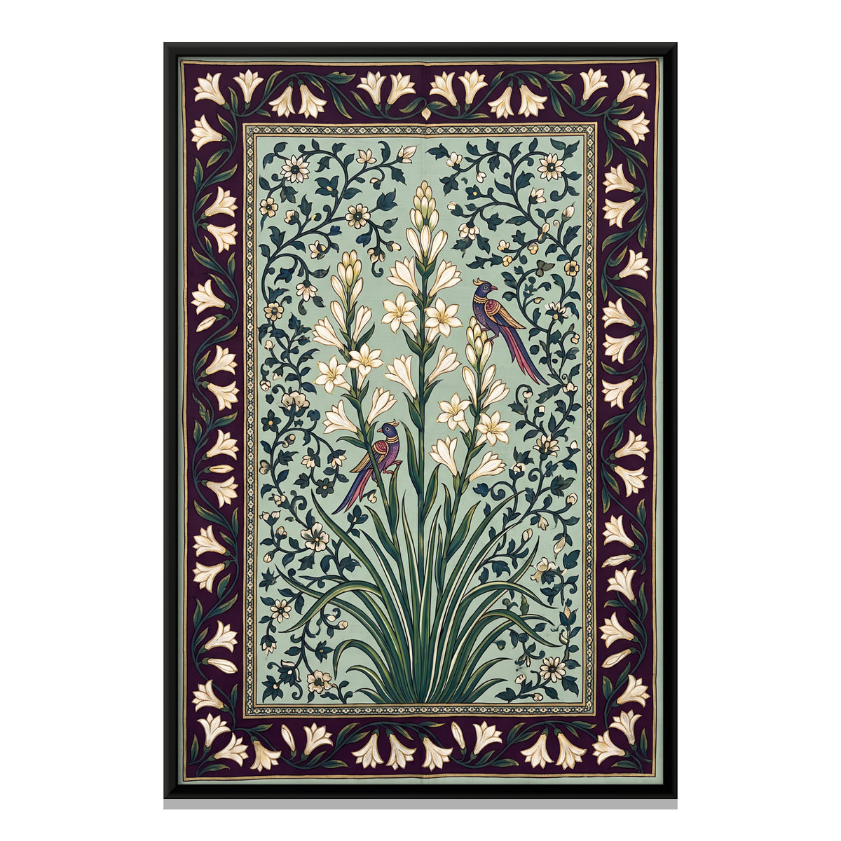 Tuberose with Birds - framed canvas print, front view