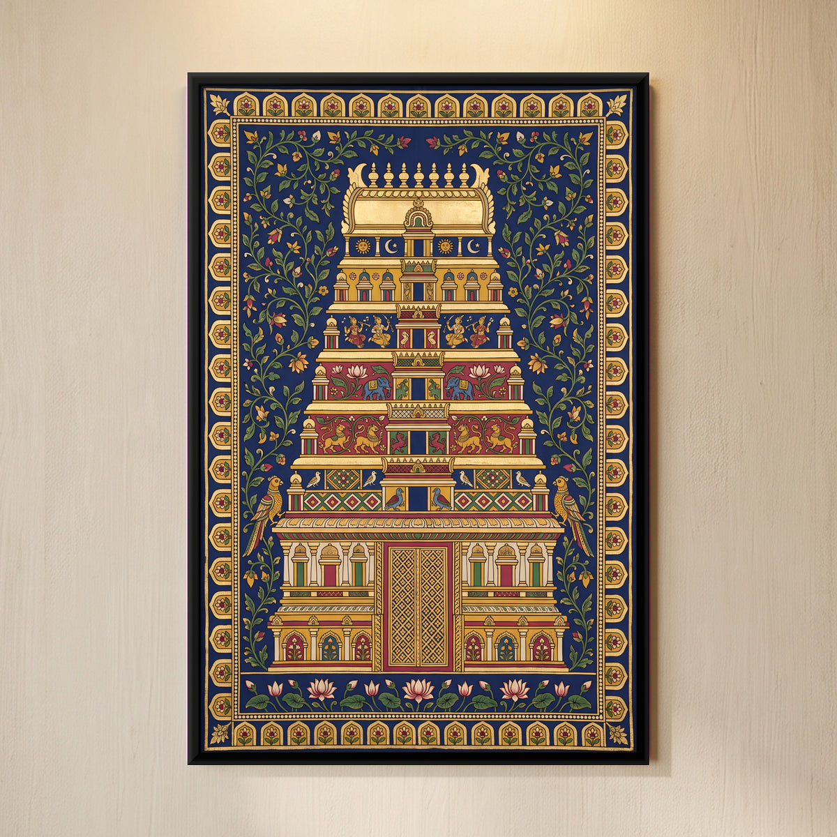 Temple Gopuram - framed canvas art hung on a wall