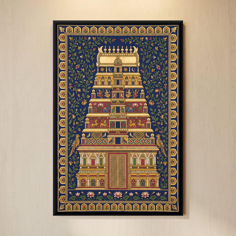 Temple Gopuram - framed canvas art hung on a wall