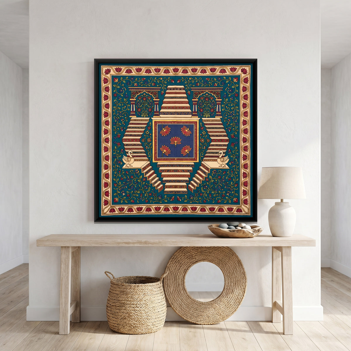 Stepwell with Lotus Pool - canvas art shown in a second room setting