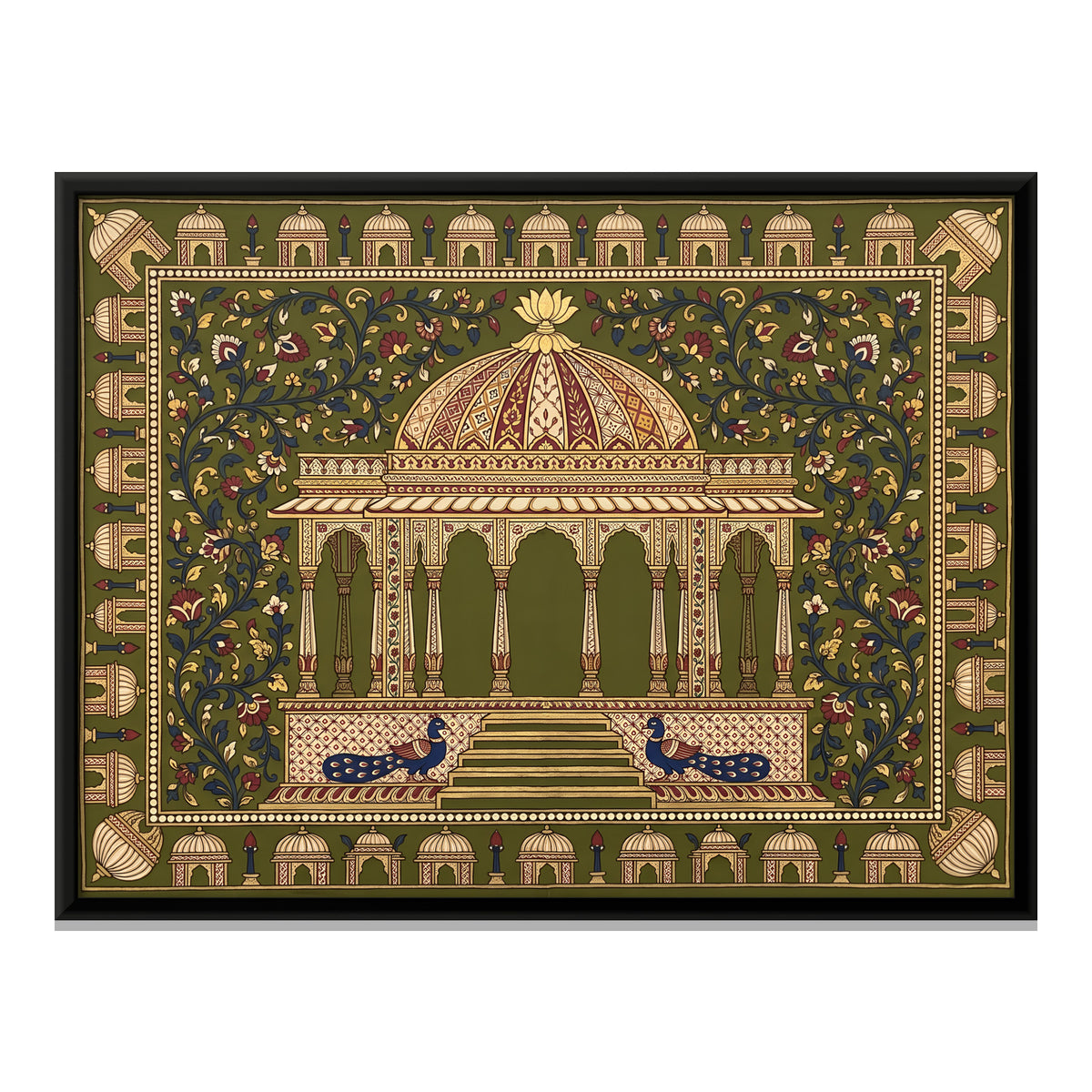 Domed Pavilion with Peacocks - framed canvas print, front view