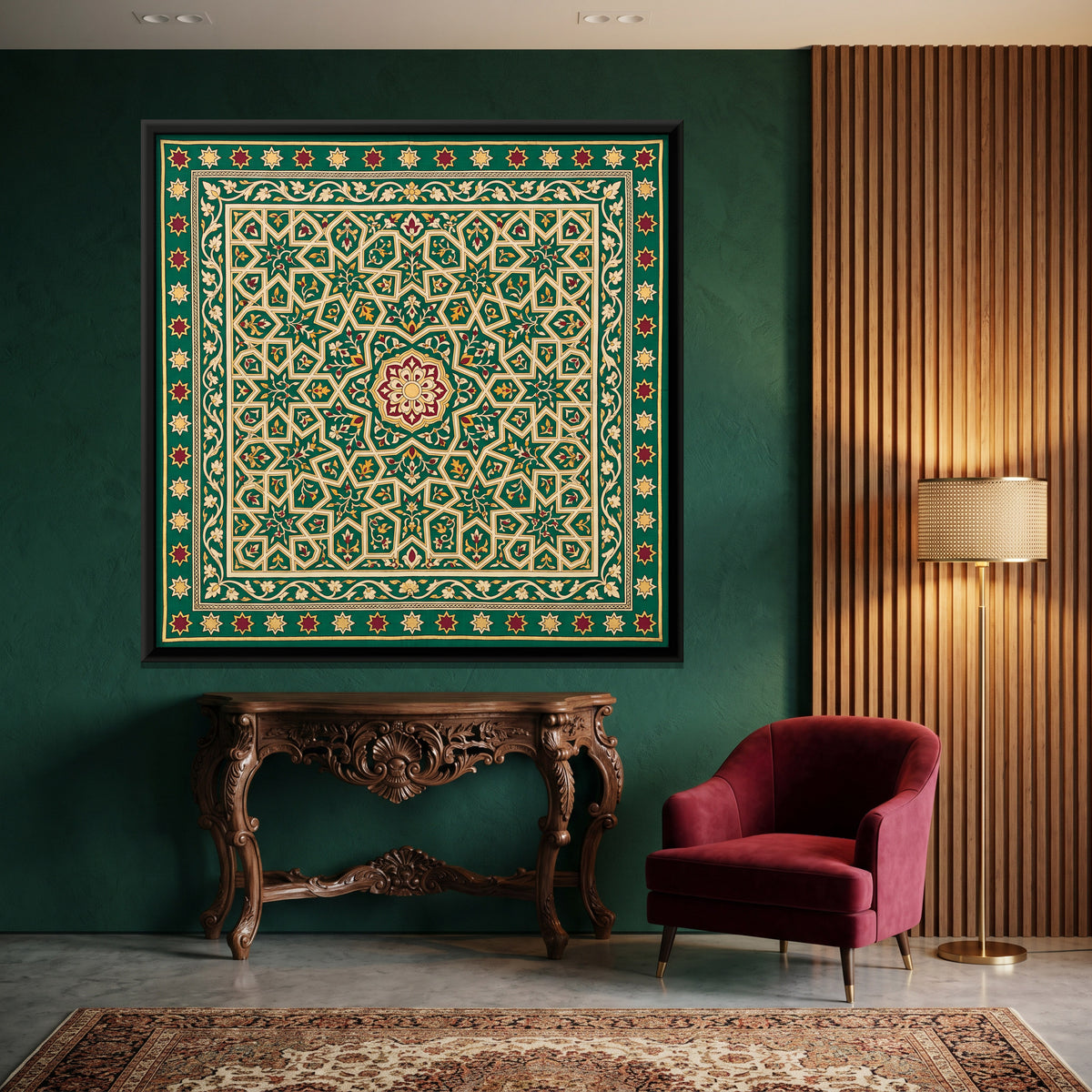 Star Jali Screen - canvas art shown in a styled room