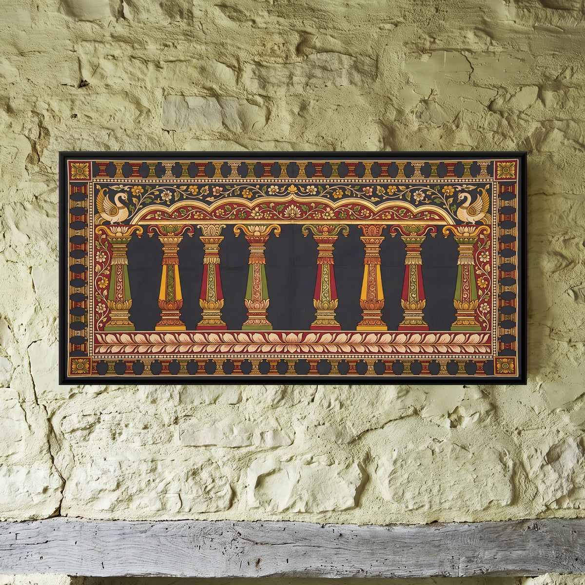 Pillared Temple Hall - framed canvas art hung on a wall