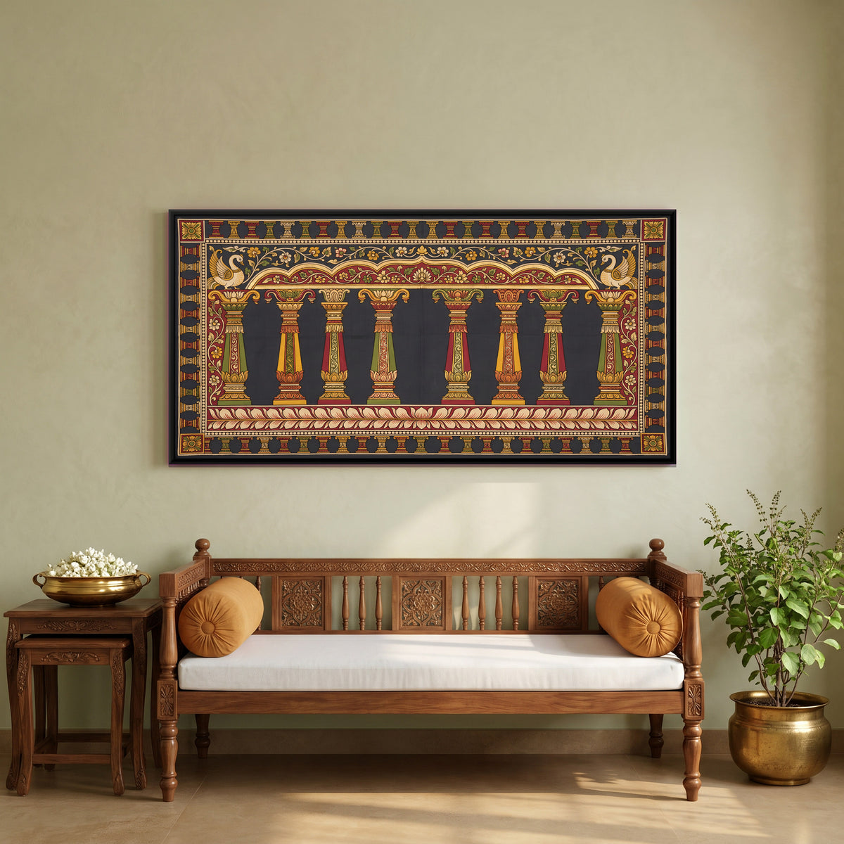 Pillared Temple Hall - canvas art shown in a second room setting