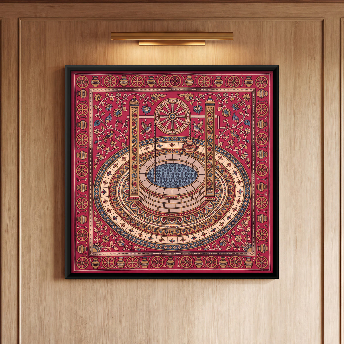 Village Well - framed canvas art hung on a wall