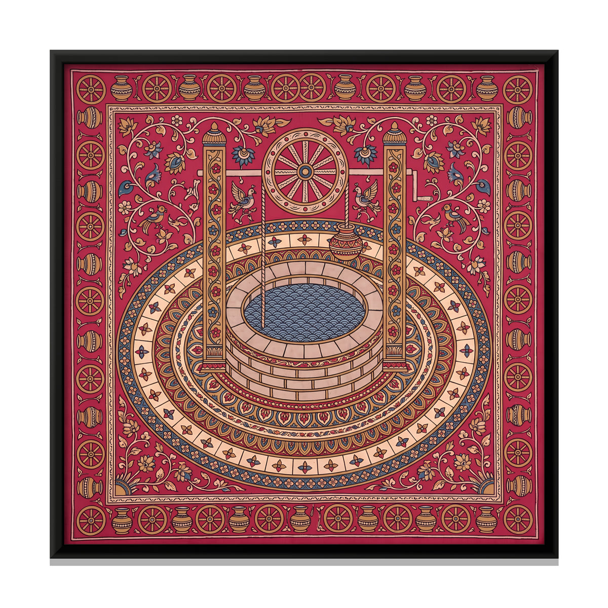 Village Well - framed canvas print, front view