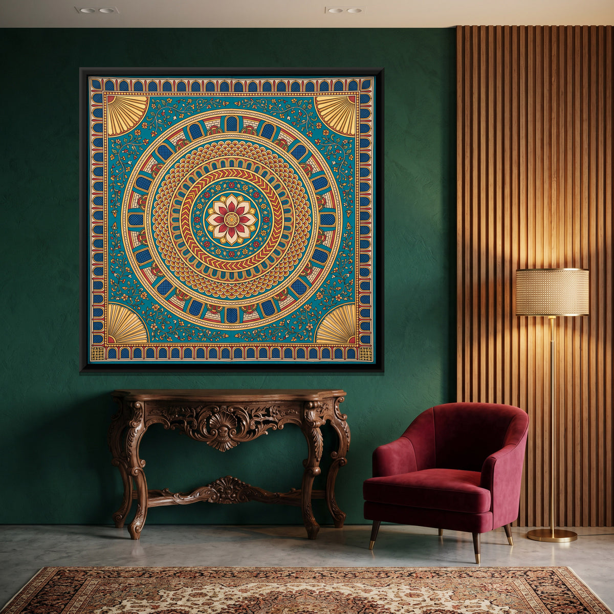 Dome Ceiling Mandala - canvas art shown in a styled room