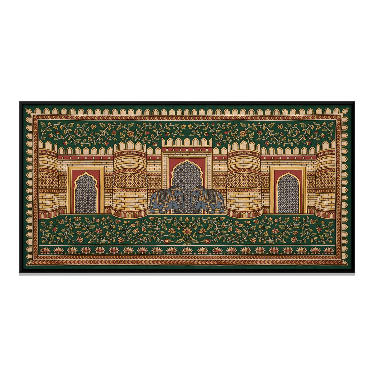 Elephants at the Fort Gate - framed canvas print, front view