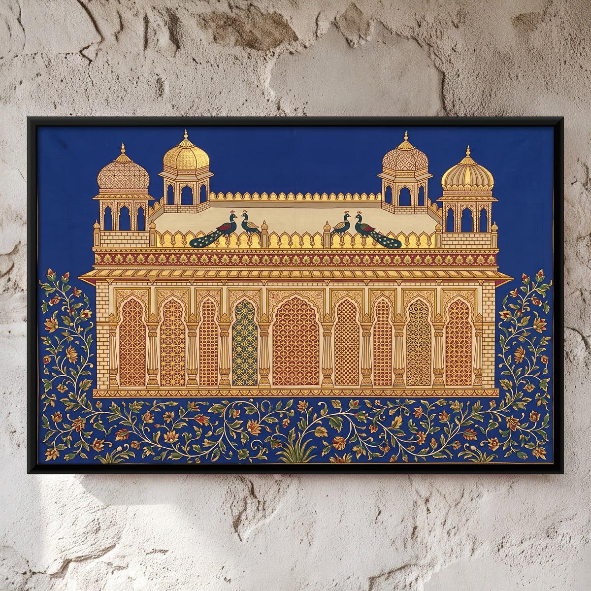 Arcaded Pavilion with Peacocks - framed canvas art hung on a wall