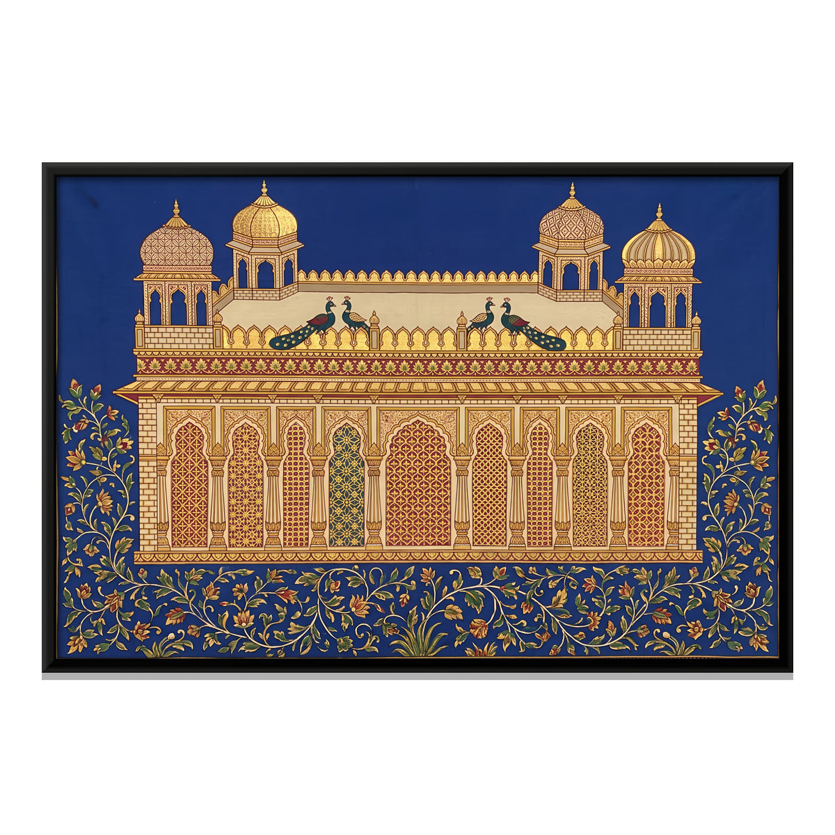 Arcaded Pavilion with Peacocks - framed canvas print, front view