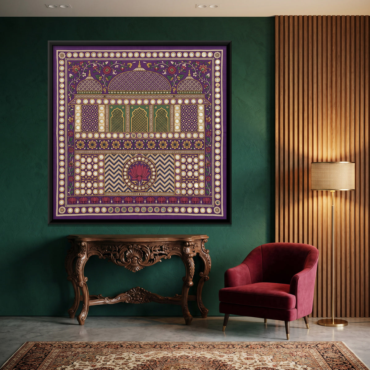 Mirror Palace Facade - canvas art shown in a styled room