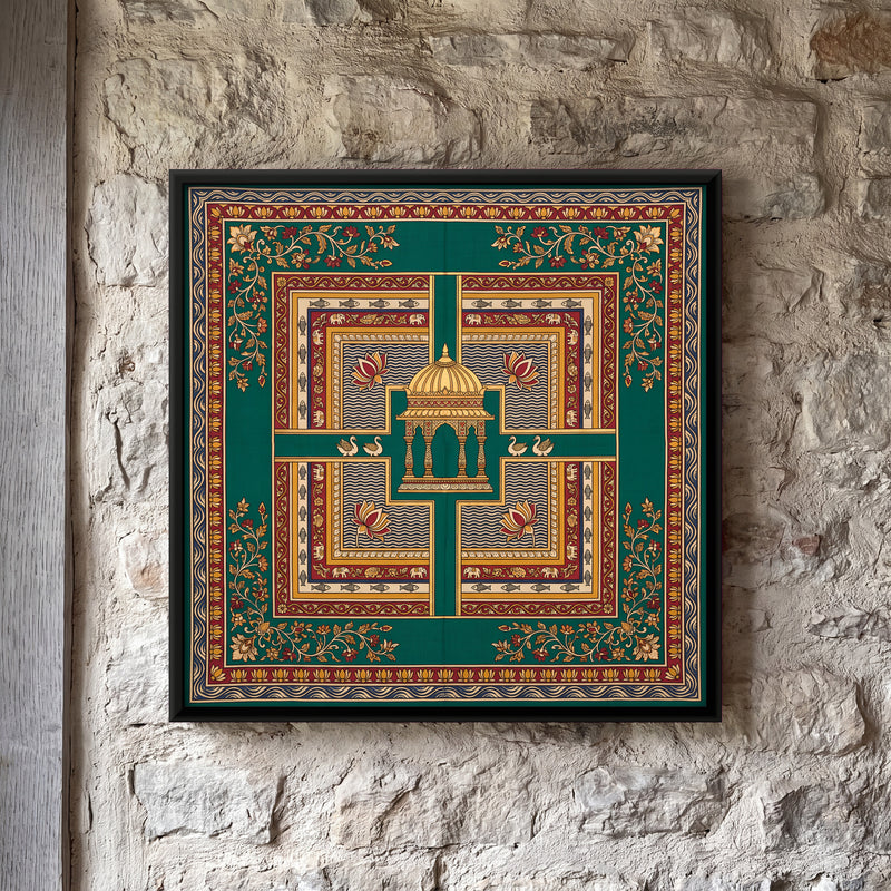 Temple Tank with Pavilion - framed canvas art hung on a wall