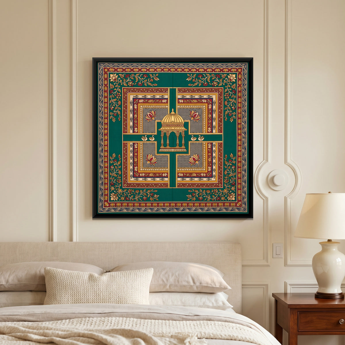 Temple Tank with Pavilion - canvas art shown in a second room setting