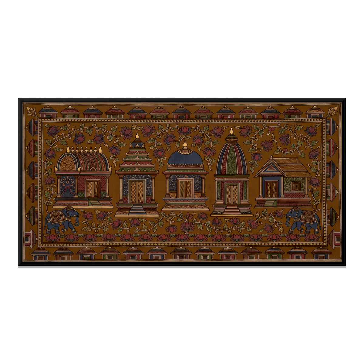 Row of Five Shrines - framed canvas print, front view