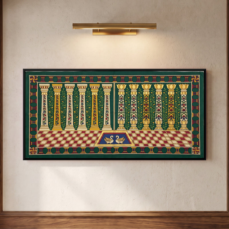 Cypress Colonnade with Swans - framed canvas art hung on a wall
