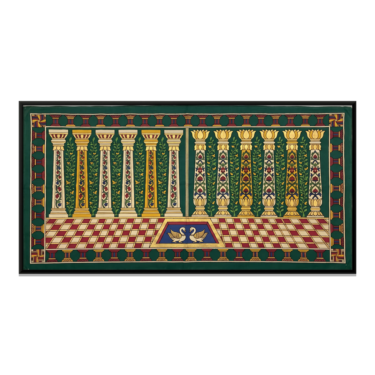 Cypress Colonnade with Swans - framed canvas print, front view