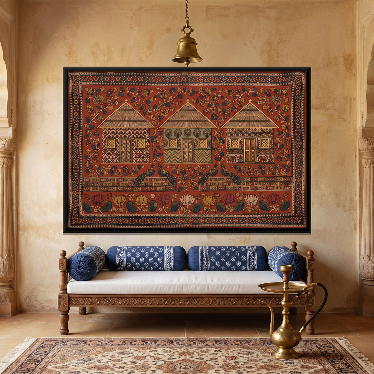 Three Village Houses - canvas art shown in a second room setting