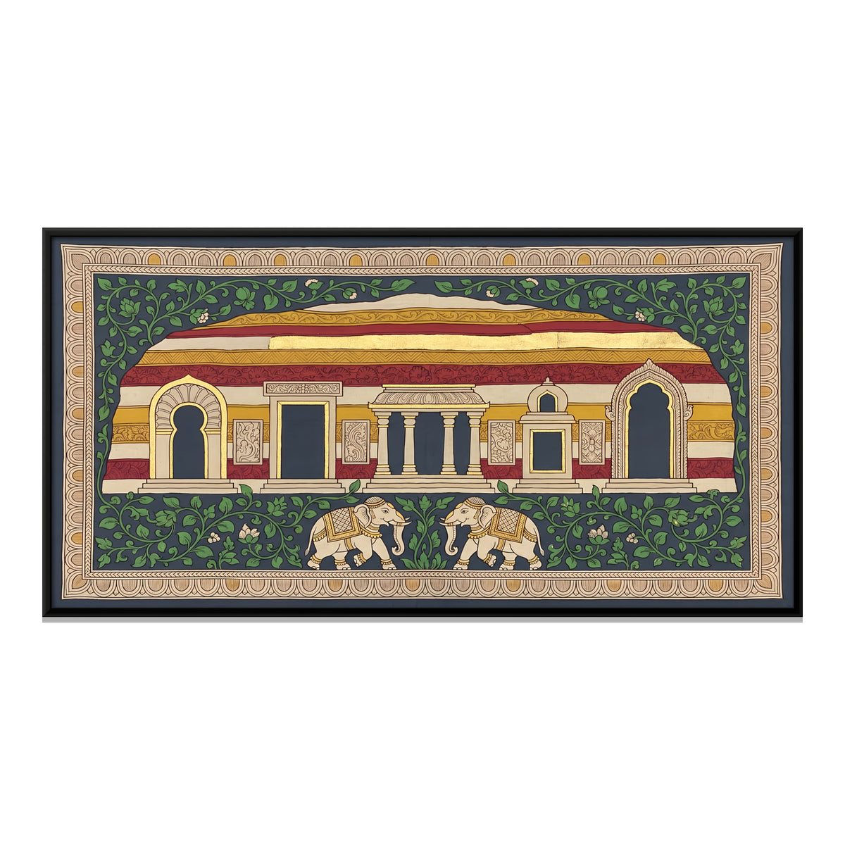 Palace with Elephants - framed canvas print, front view