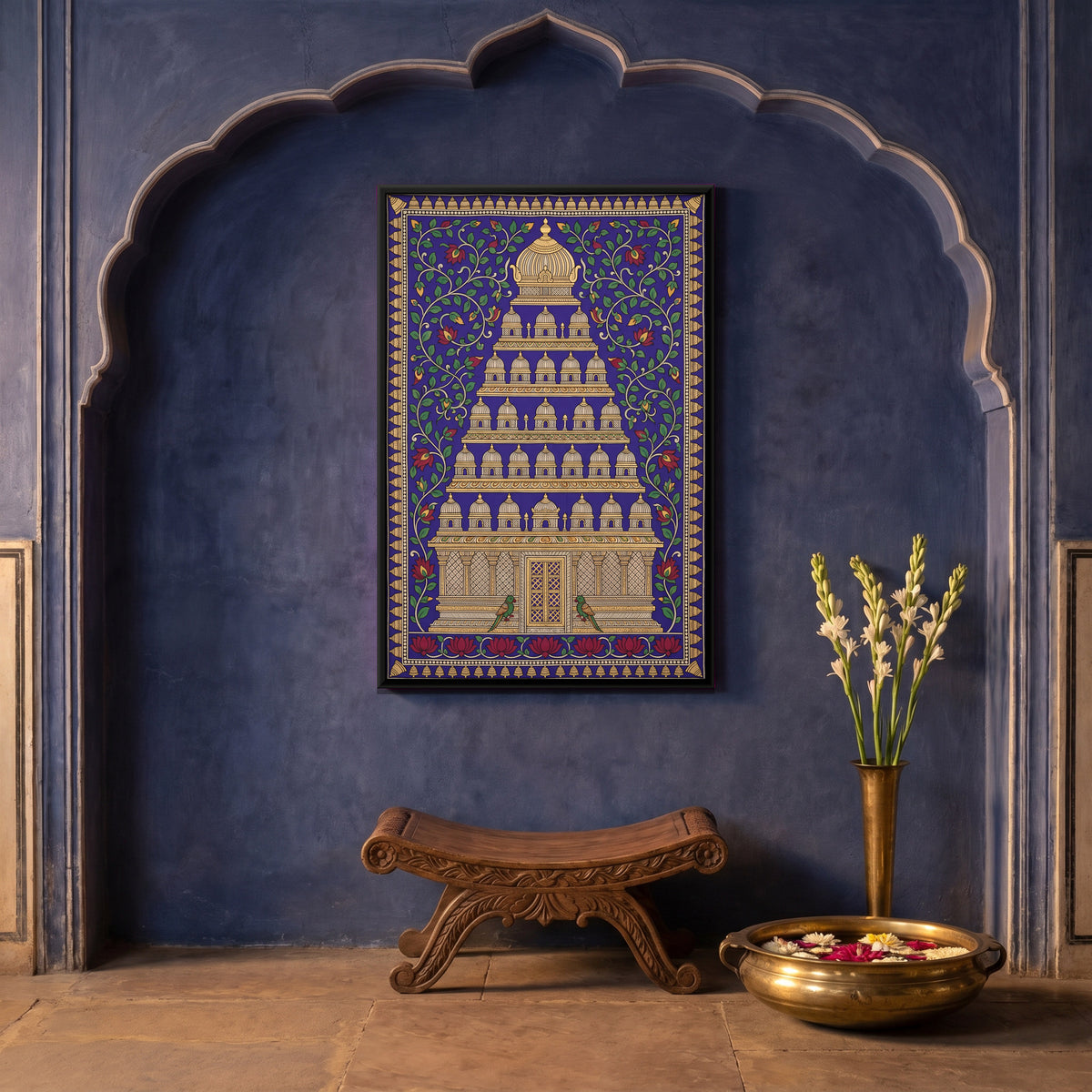 South Indian Temple Tower - canvas art shown in a second room setting