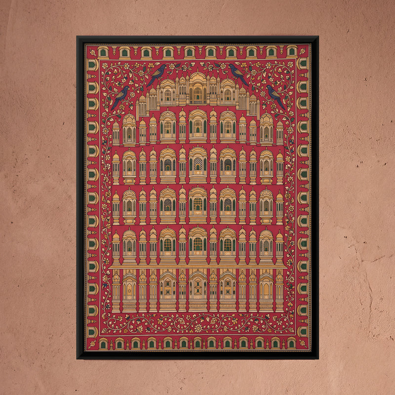 Hawa Mahal Facade - framed canvas art hung on a wall