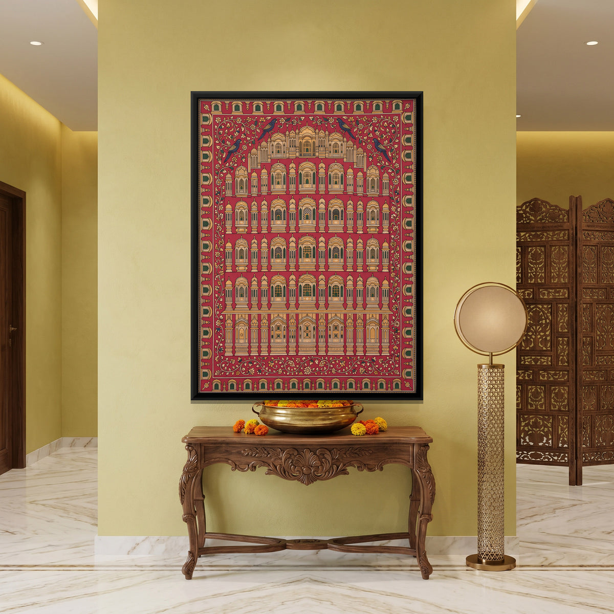 Hawa Mahal Facade - canvas art shown in a second room setting