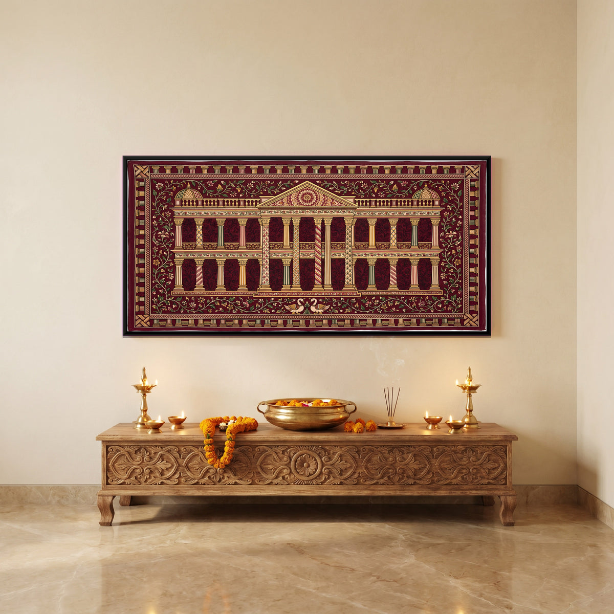 Colonial Mansion Facade - canvas art shown in a styled room