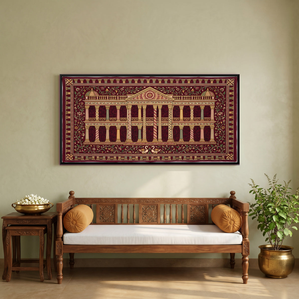 Colonial Mansion Facade - canvas art shown in a second room setting